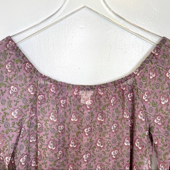 Anthropologie Lux Sheer Purple Floral Pullover Top w/Gold Embroidery Front Sz M - Picture 5 of 11